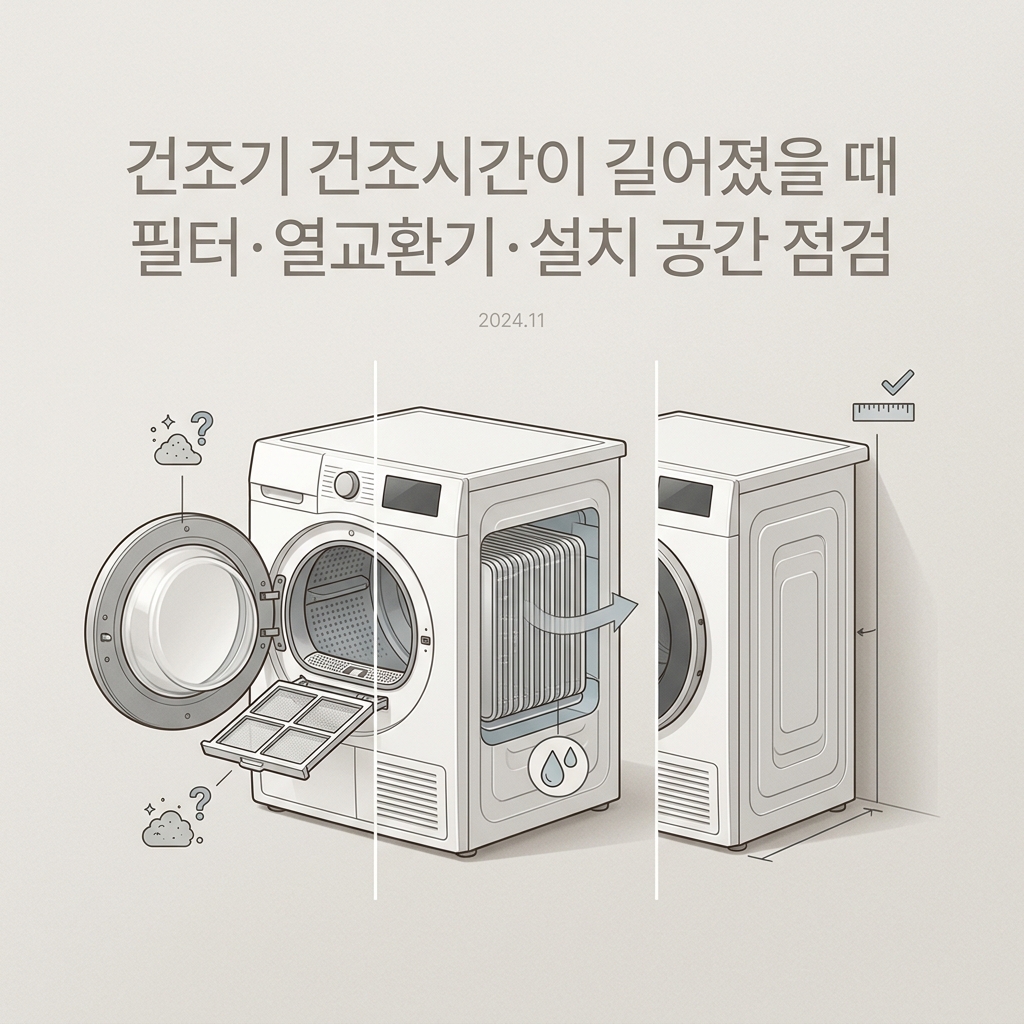 건조기 건조시간이 길어졌을 때 필터·열교환기·설치 공간 점검