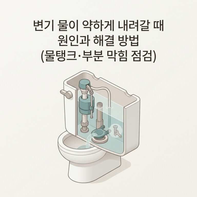 변기 물이 약하게 내려갈 때 원인과 해결 방법 (물탱크·부분 막힘 점검)