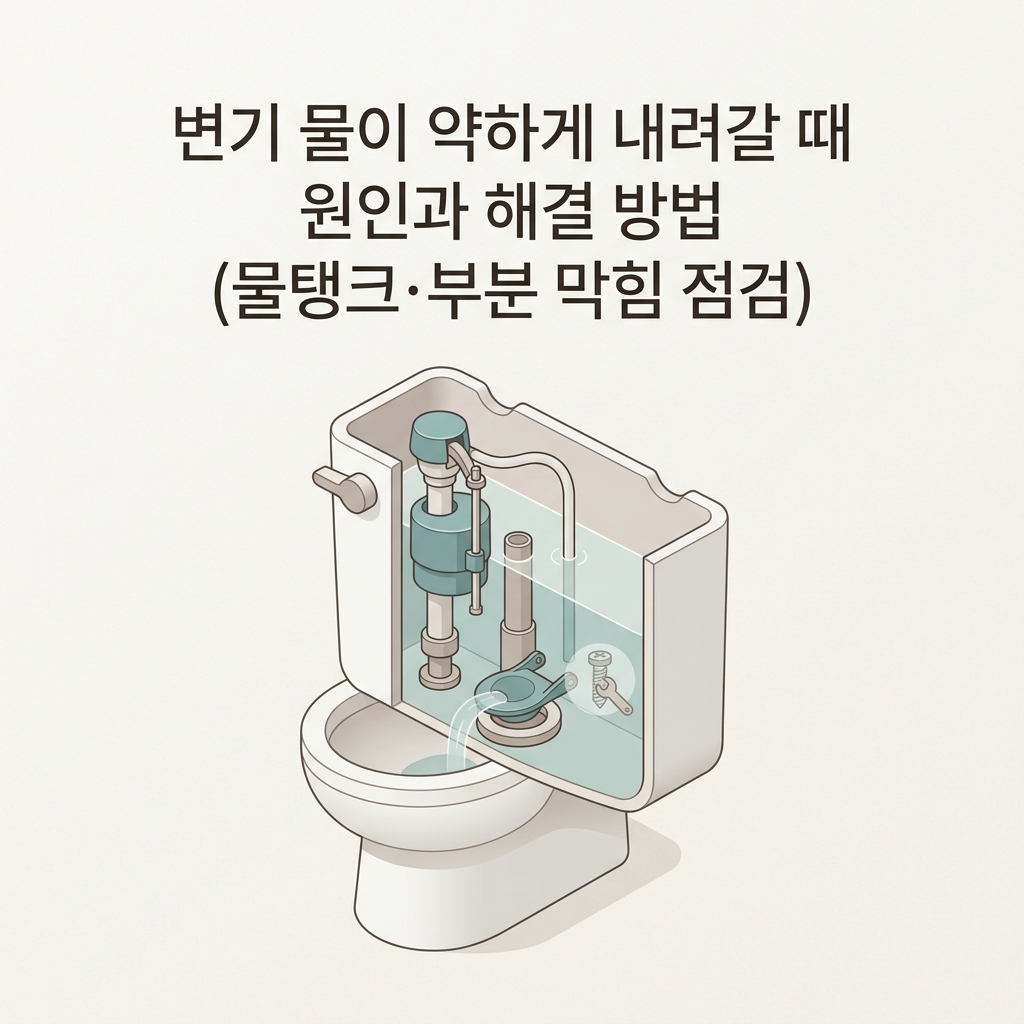 변기 물이 약하게 내려갈 때 원인과 해결 방법 (물탱크·부분 막힘 점검)