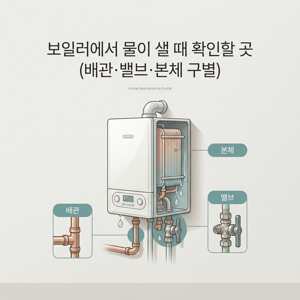 보일러에서 물이 샐 때 확인할 곳 (배관·밸브·본체 구별)
