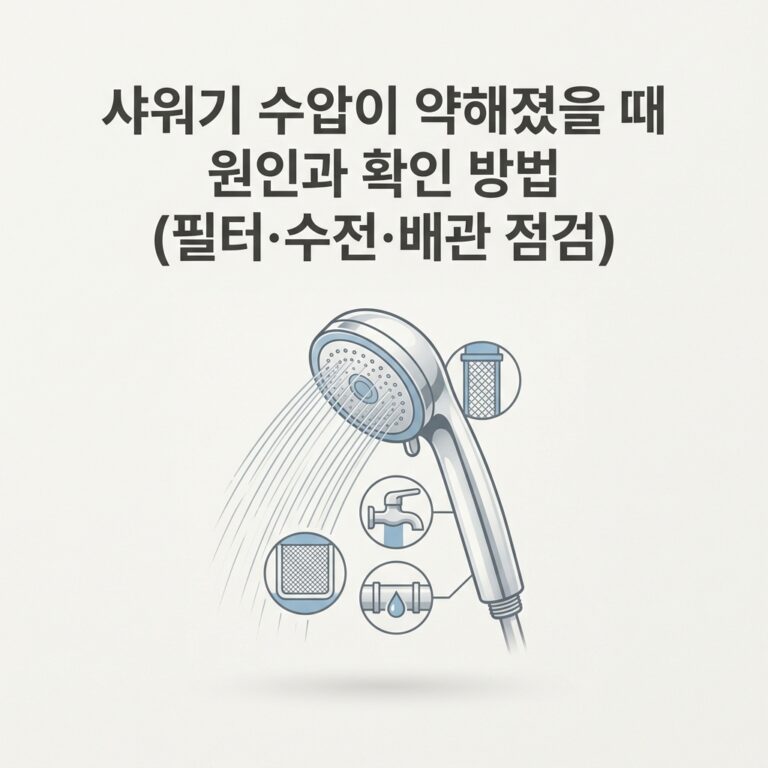 샤워기 수압이 약해졌을 때 원인과 확인 방법 (필터·수전·배관 점검)