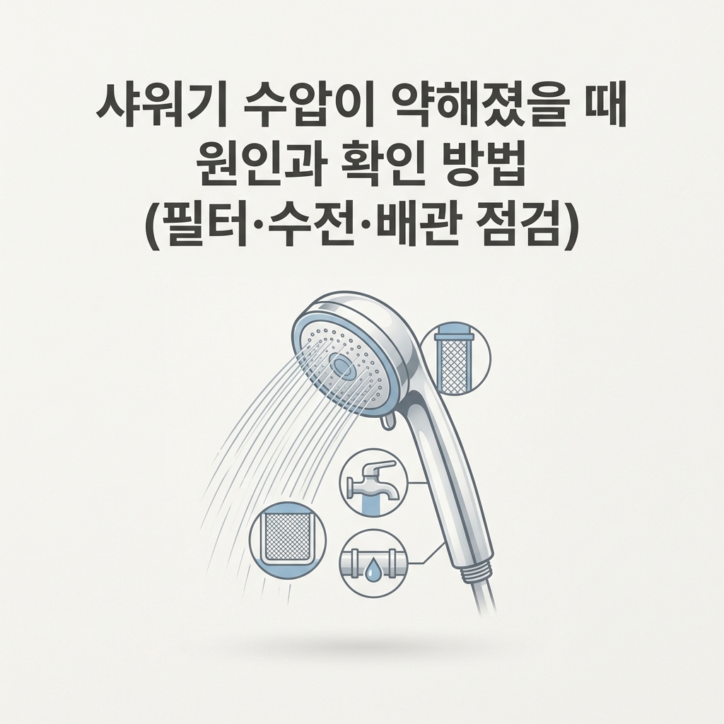 샤워기 수압이 약해졌을 때 원인과 확인 방법 (필터·수전·배관 점검)